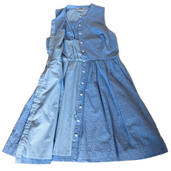 J. By J.Crew Floral Eyelet Shirt Dress Button Front Size 10 Blue 100% Cotton - Picture 3 of 16